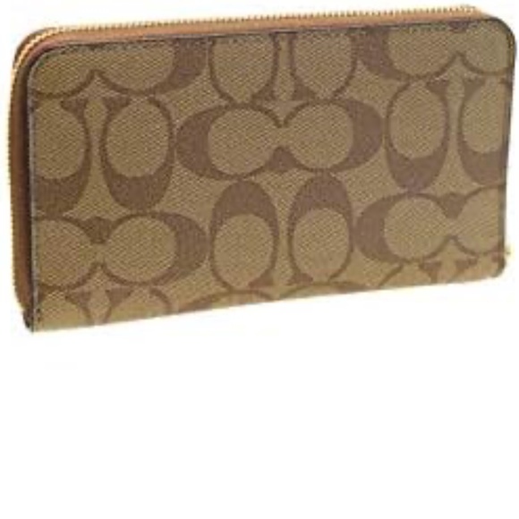 NWT Coach Medium Zip Around Signature Coated Canvas Wallet F88913 Khaki / Saddle - Picture 4 of 9